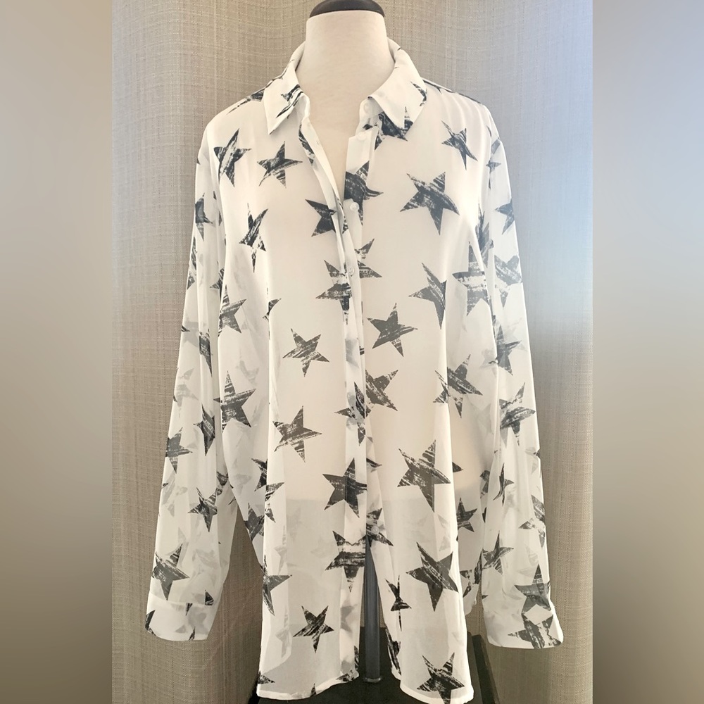 Lane Bryant Star Print Blouse Top NWT 22/24 Wear Open Over Outfit Fun Print